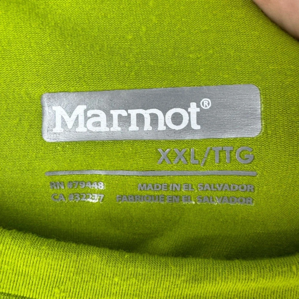 Marmot‎ Mens XXL Performance T-Shirt Lime Green Raglan Stretch Hiking Active Top